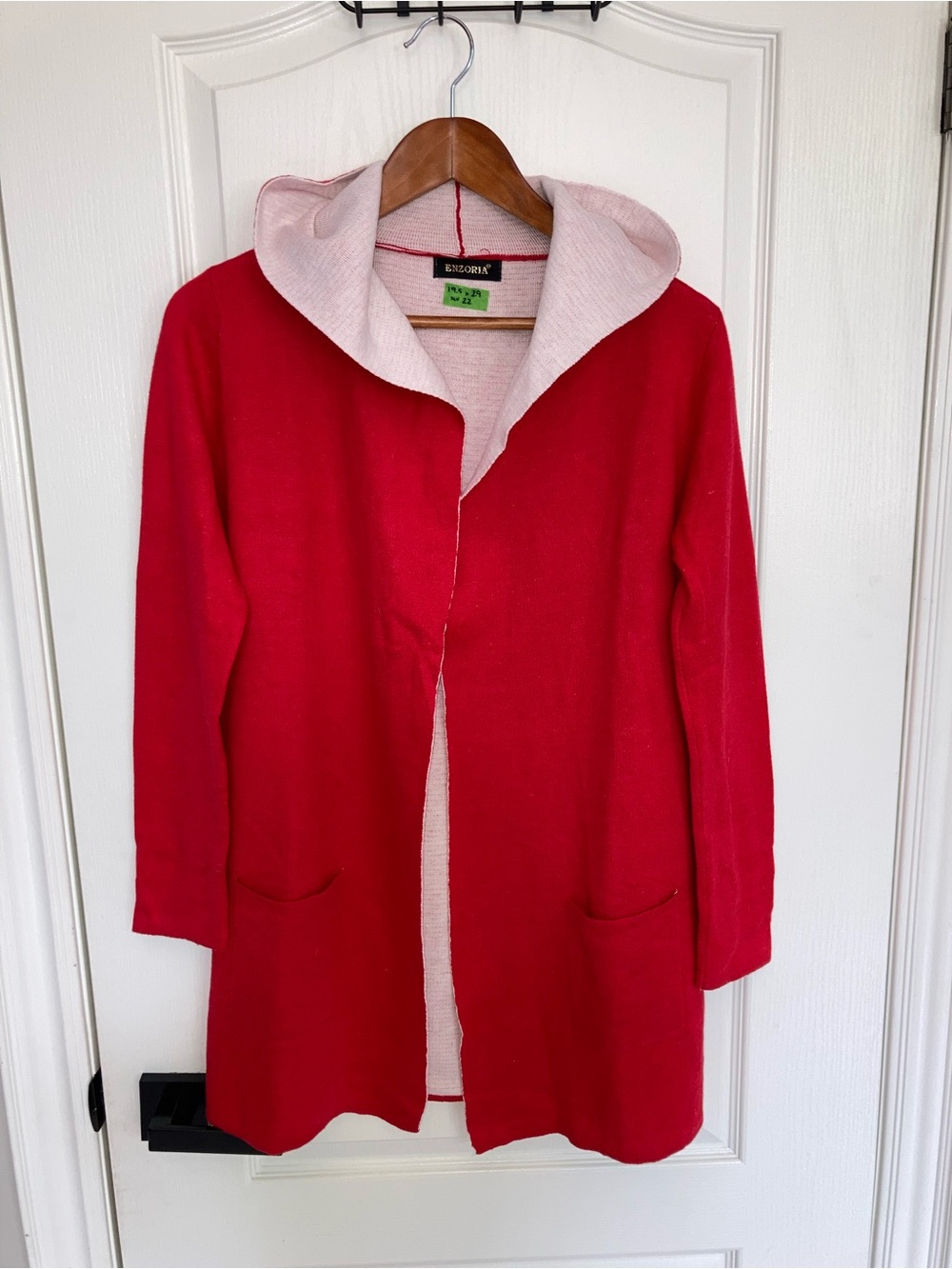 Enzoria Red & White Open Front Hooded Cardigan - One Size (M?)